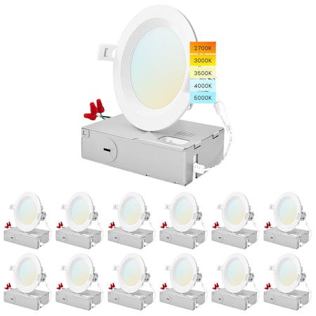 Luxrite 4 Inch Ultra Thin LED Recessed Downlights 5 CCT Selectable 2700K-5000K 10.5W 750LM Dimmable 12-Pack LR23731-12PK